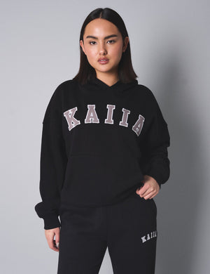 Kaiia Slogan Oversized Hoodie Black with Grey