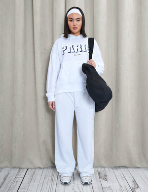 Kaiia Paris Shadow Logo Oversized Drawstring Hoodie White