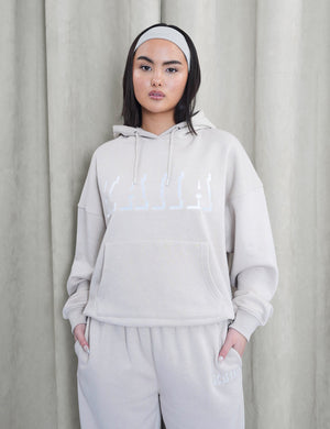 Kaiia Shadow Logo Oversized Drawstring Hoodie Stone