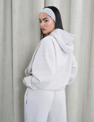 Kaiia Shadow Logo Oversized Drawstring Hoodie Stone