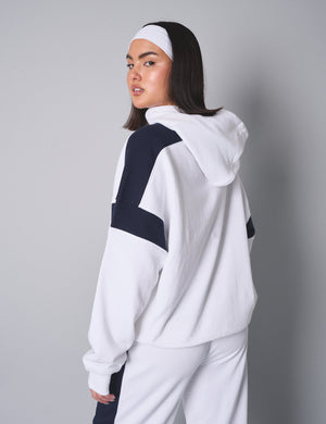 Kaiia Sport Contrast Panel Oversized Hoodie White with Navy