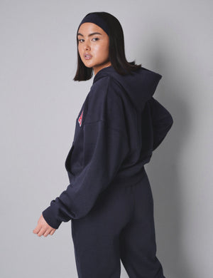 Kaiia Slogan Oversized Hoodie Navy With Red