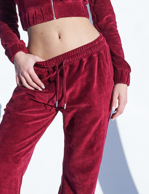 Velour Flared Trousers Cherry Red