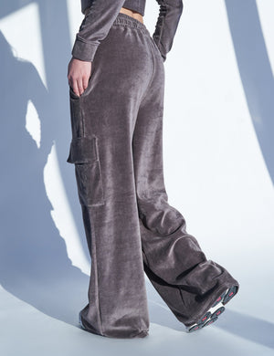Kaiia Studio Cargo Pocket Velour Trousers Dark Grey