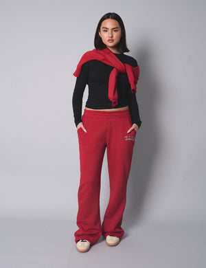 Kaiia Logo Wide Leg Sweat Pants Red