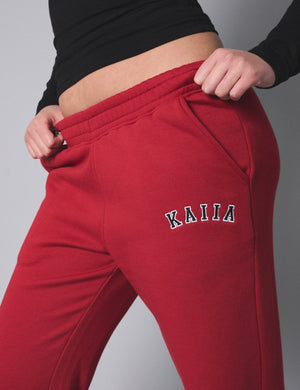 Kaiia Logo Wide Leg Sweat Pants Red