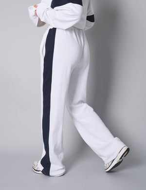 Kaiia Contrast Panel Wide Leg Sweat Pants White With Navy