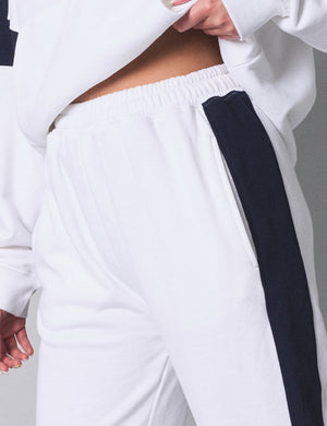 Kaiia Contrast Panel Wide Leg Sweat Pants White With Navy