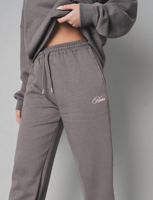 Kaiia oversized logo hoodie and wide leg sweatpants set in dark gray