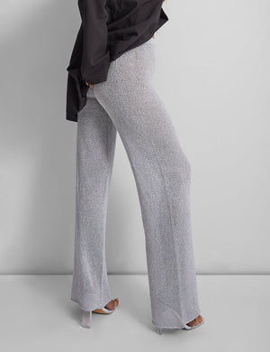 Kaiia Knitted Metallic Flared Trousers Co-ord in Silver