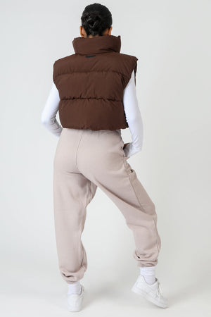 Cropped Puffer Gilet Chocolate