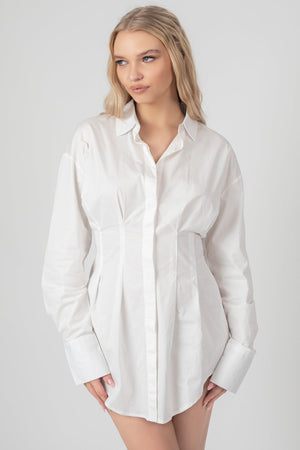 Corset Waist Shirt Dress White