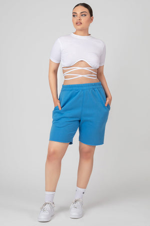 Longline Raw Hem Shorts Blue