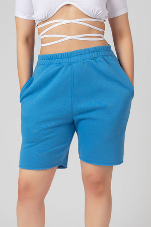 Longline Raw Hem Shorts Blue