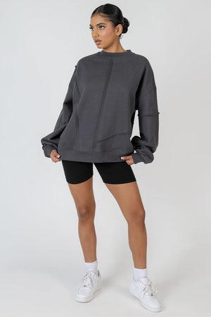 Oversized Exposed Seam Detail Sweatshirt Dark Grey