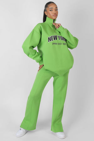 New York Half Zip Oversized Sweatshirt Green