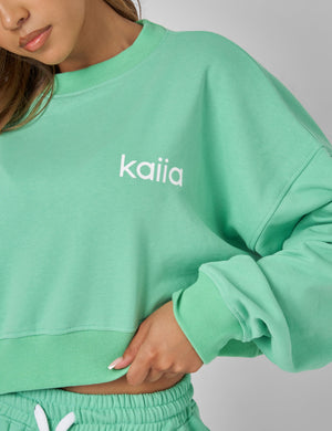 Kaiia Slogan Cropped Sweatshirt Green