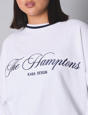 Kaiia Contrast Binding Hamptons Oversized Sweatshirt White