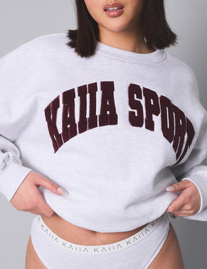 Kaiia Sport Slogan Oversized Sweatshirt Light Grey Marl