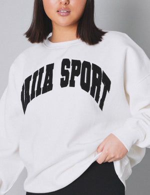 Kaiia Sport Slogan Oversized Sweatshirt Cream and Black