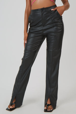 Pu Seam Front Split Detail Trousers Black