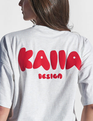 Kaiia Design Oversized Top Light Grey Marl and Red