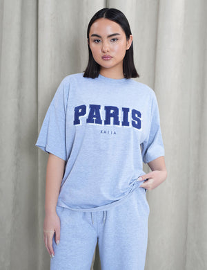 Kaiia Paris Shadow Logo Oversized Top Grey Marl