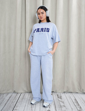 Kaiia Paris Shadow Logo Oversized Top Grey Marl