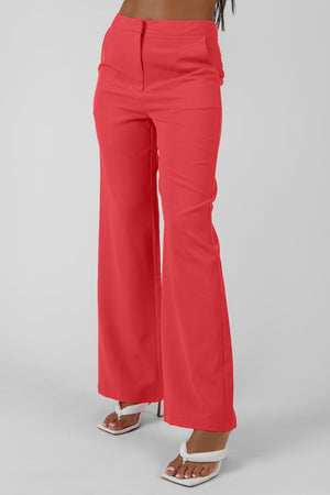 High Waisted Straight Leg Trousers Coral