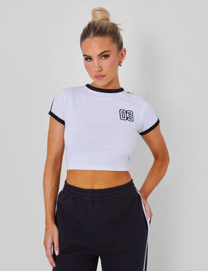 Kaiia Sporty Baby Tee with Contrast Binding in Black and White