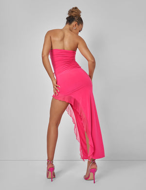 Frill Detail Asymmetric Midaxi Dress Pink