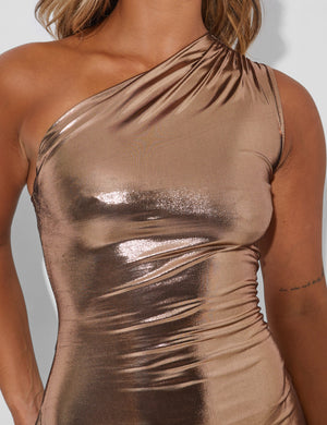 One Shoulder Mini Dress in Bronze
