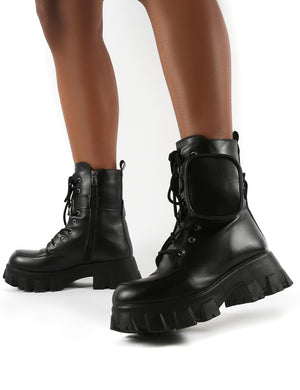 Peyton Black PU Chunky Sole Pouch Ankle Boots