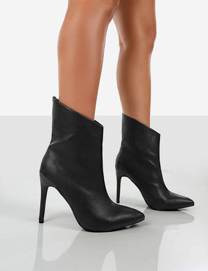 Quinn Black Pu Heeled Stiletto Ankle Boots