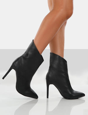Quinn Black Pu Heeled Stiletto Ankle Boots