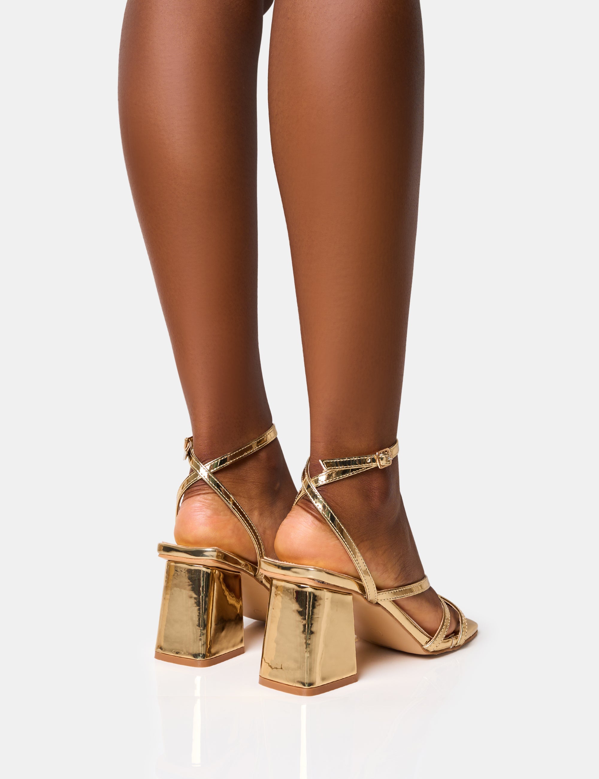 Robin Gold Strappy Mid Block Heel Public Desire