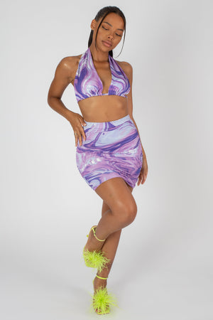 Slinky Ruched Mini Skirt Purple