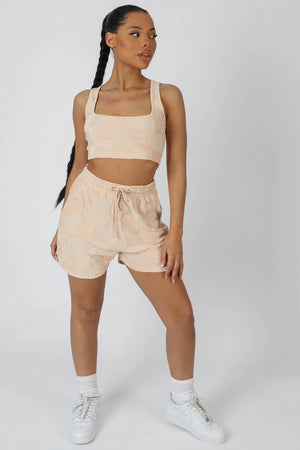 Relaxed Checkerboard Towelling Short Sand