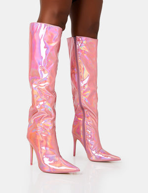 Tai Wide Fit Pink Metallic Pointed Toe Stiletto Knee High Boots