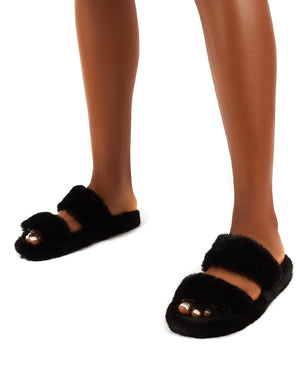 Dixie Black Mink Fur Slide Sandals