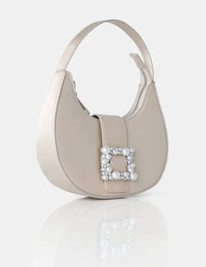 The Pearl Champagne Satin Pearled Buckle Mini Bag