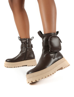Thought Chocolate Pu Pocket Chunky Sole Ankle Boot