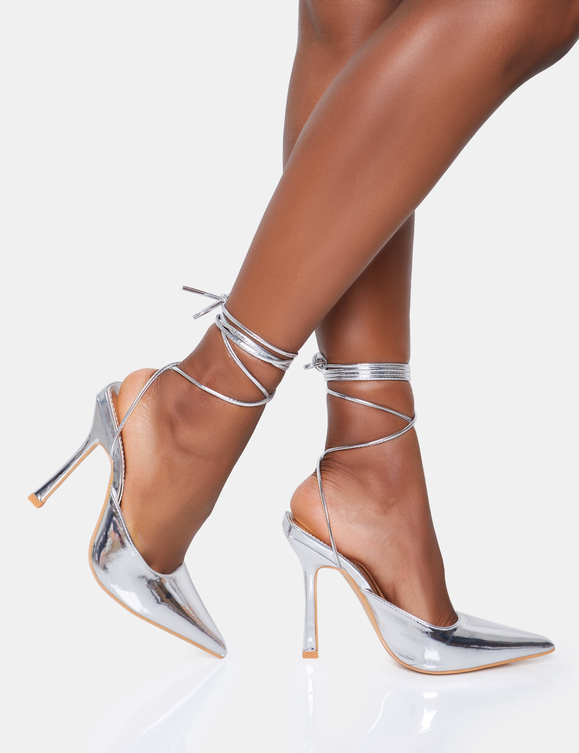 Silver high shop heels lace up