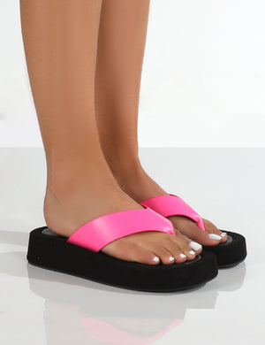 Voyage Pink PU Thong Strap Chunky Sole Sandals 