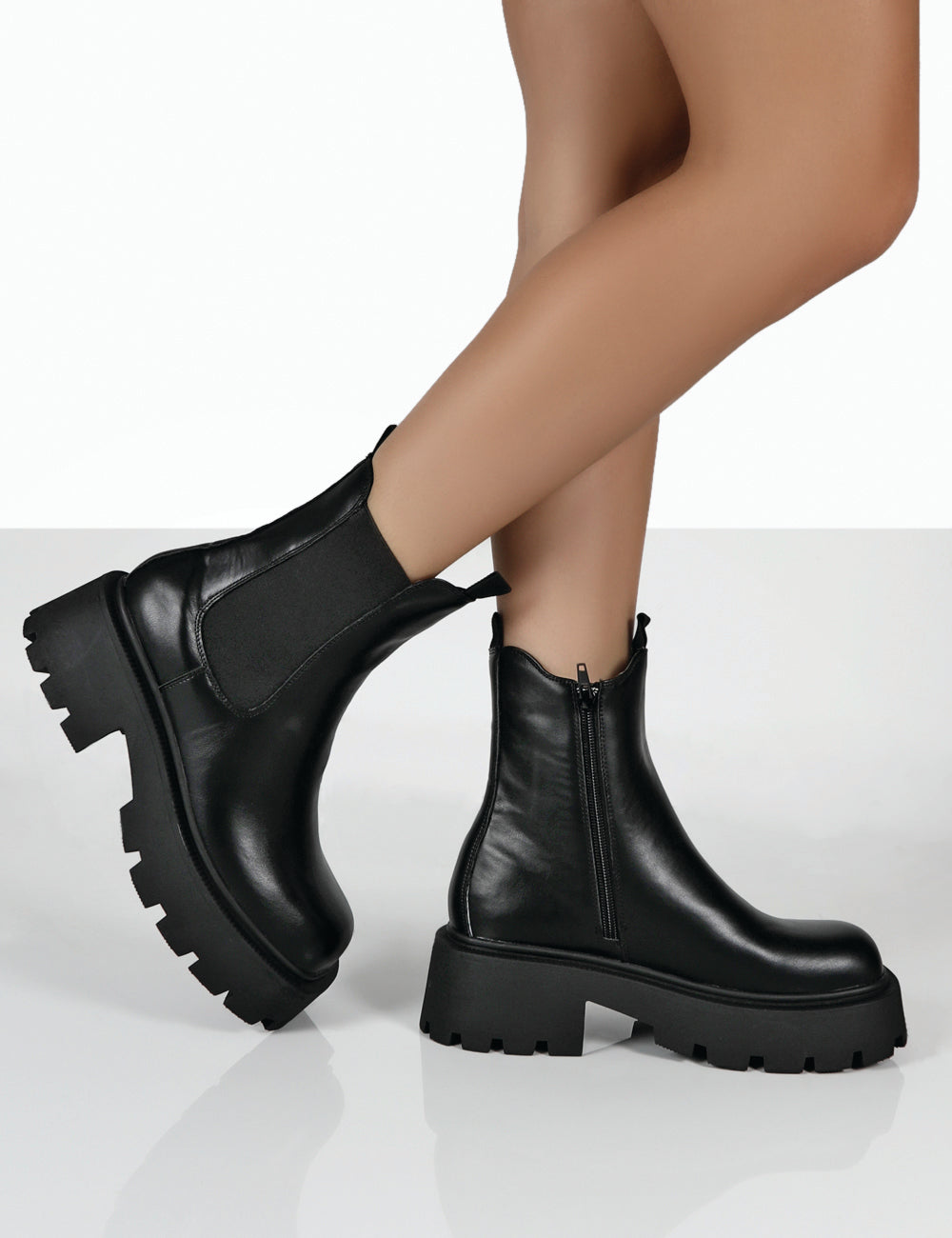 Lamoda Black PU Run to You Platform Ankle Boots | US 6