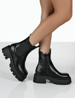 Aida Black Chunky Sole Chelsea Ankle Boots