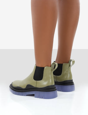 Myth Green Chunky Sole Chelsea Boots