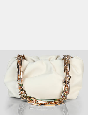 The Gossip White Chain Pouch Ruched Bag