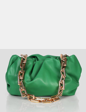 The Gossip Green Chain Pouch Ruched Bag