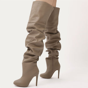 Ciara Over The Knee Slouch Boots in Taupe